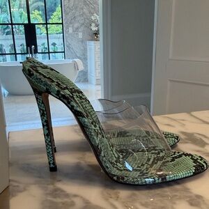 Stylish Green Snakeskin Heels with Clear Strap